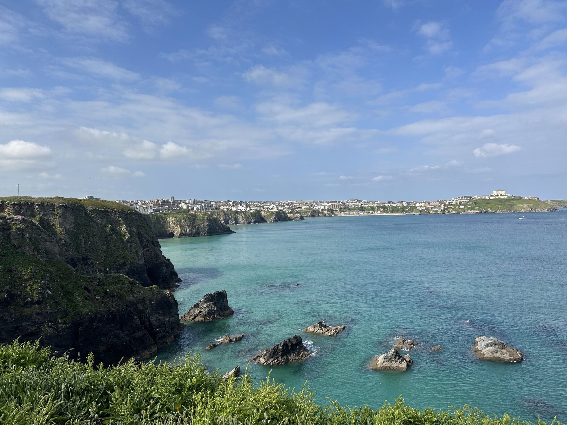 Turquoise sea and cliffs at Newquay, Cornwall